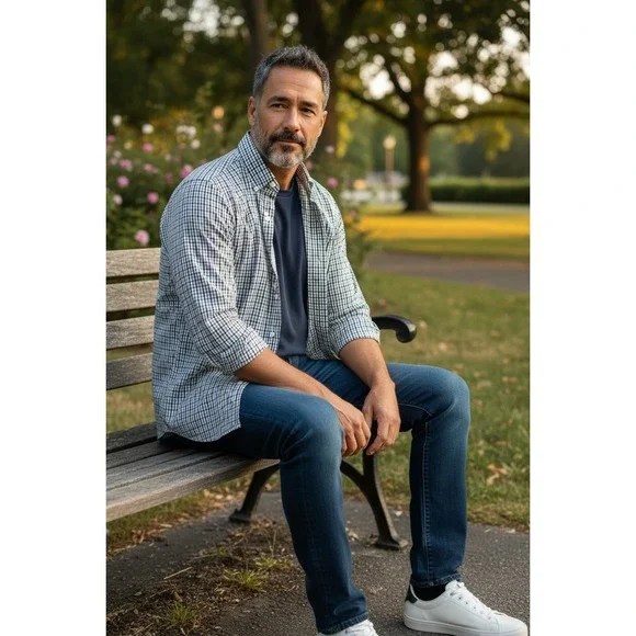 Men's XL Izod Shirt Blue Green Plaid Long Sleeve Button Down - Picture 4 of 10